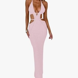 Halter Cutout Maxi Dress in Light Pink